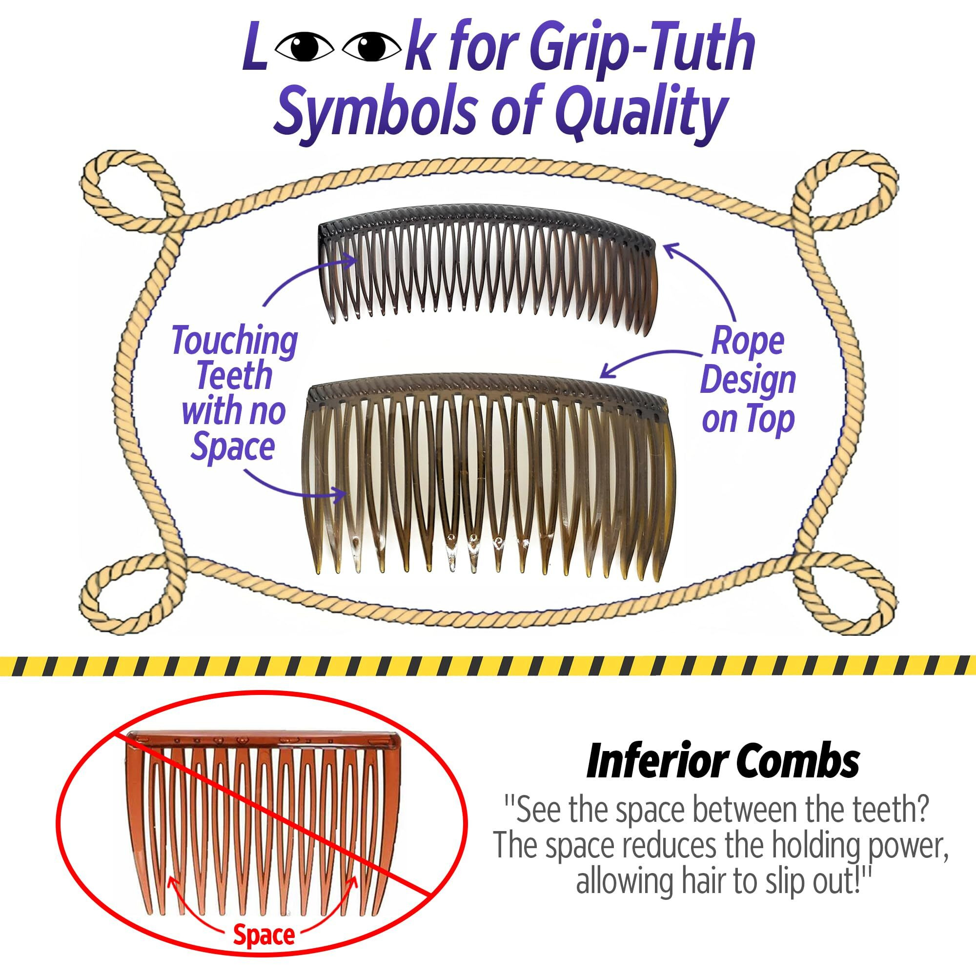 Good Hair Days Grip-Tuth Combs - Set Of 2 Hair Side Combs - Hair Combs For All Types Of Hair - Decorative & Hair Styling Women Accessories (Shell, 3   Wide) ""