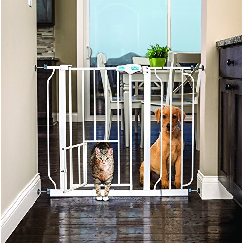 Carlson Extra Wide Walk Through Pet Gate With Small Pet Door, Includes 4-Inch Extension Kit, Pressure Mount Kit And Wall Mount Kit