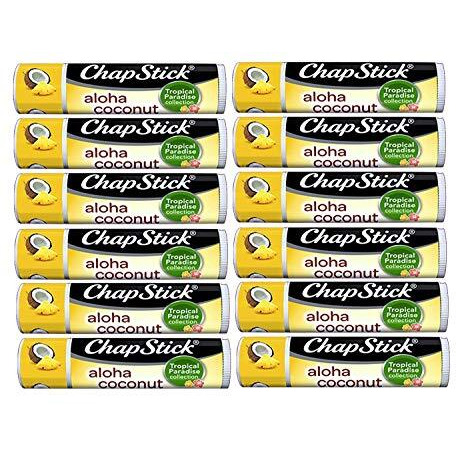 Chapstick Limited Edition Tropical Paradise Collection Aloha Coconut Flavored Skin Protectant Lip Balm Tube - Great For Moisturizing & Hydrating Chapped, Cracked, Dry Lips 015Oz Each, 12 Sticks