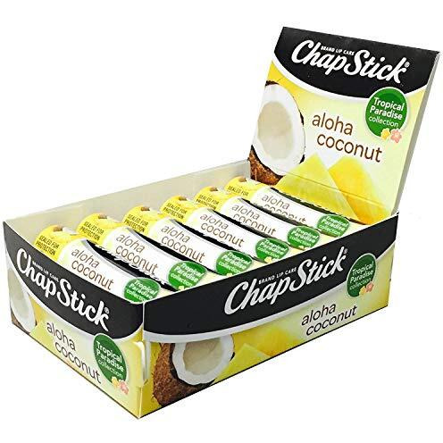 Chapstick Limited Edition Tropical Paradise Collection Aloha Coconut Flavored Skin Protectant Lip Balm Tube - Great For Moisturizing & Hydrating Chapped, Cracked, Dry Lips 015Oz Each, 12 Sticks