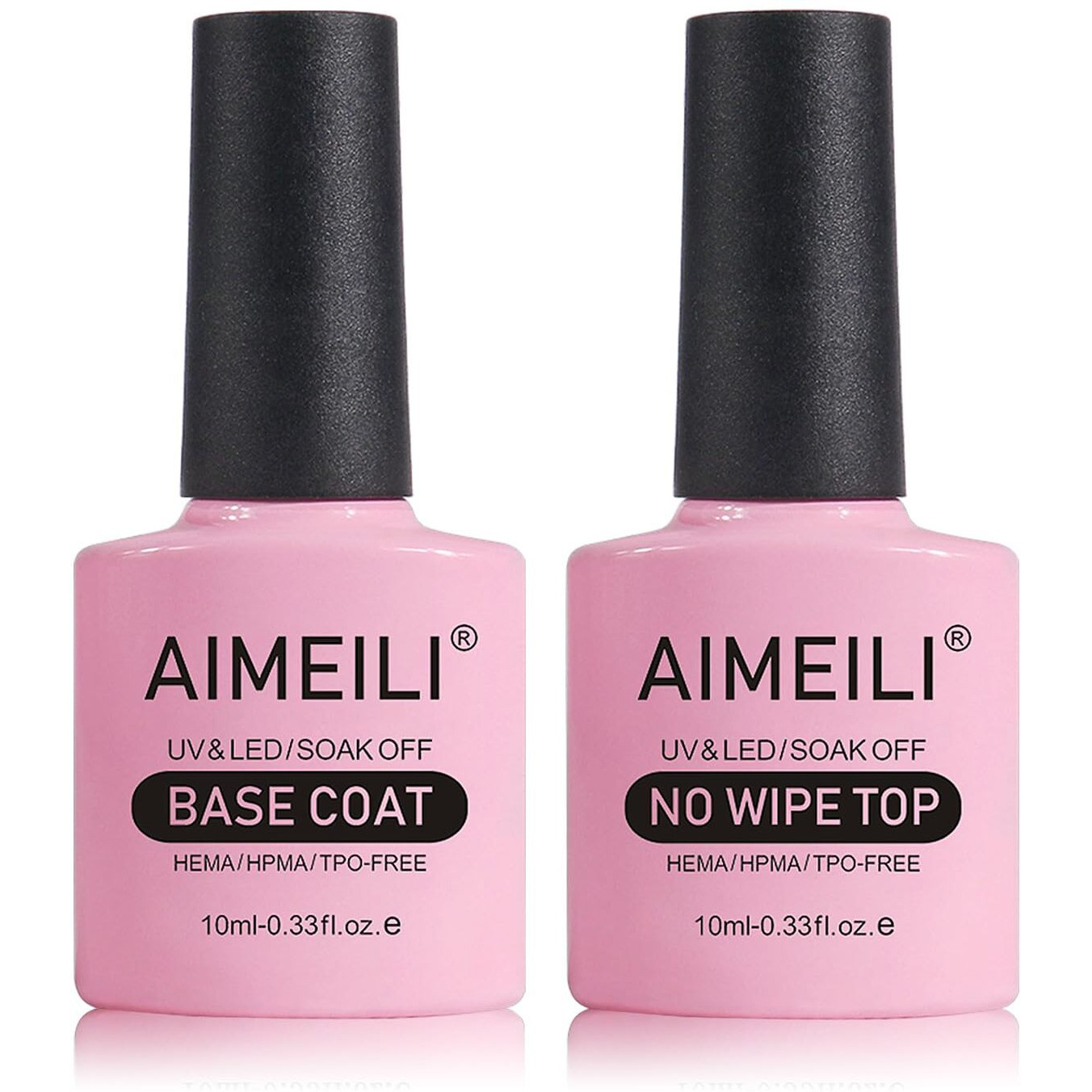Aimeili Gel Nail Polish No Wipe Top And Base Coat Set, Shine Finish And Long Lasting, Soak Off Gel Nail Lacquer - 2 X 10Ml