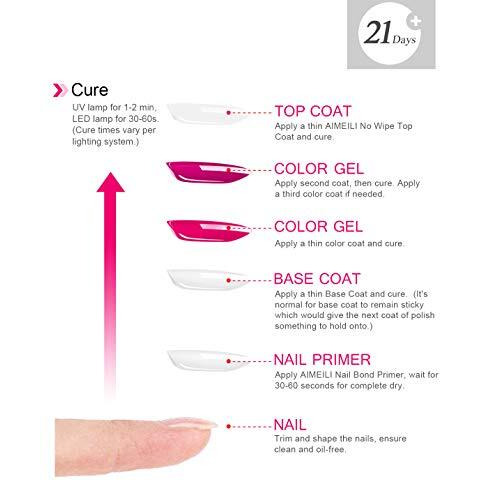 Aimeili Gel Nail Polish No Wipe Top And Base Coat Set, Shine Finish And Long Lasting, Soak Off Gel Nail Lacquer - 2 X 10Ml