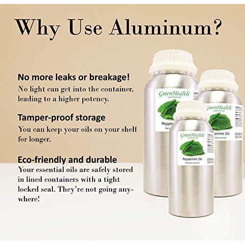 2 Bottles - 16 Fl Oz Peppermint Essential Oil (100% Pure & Uncut), Aluminum Bottle - Greenhealth