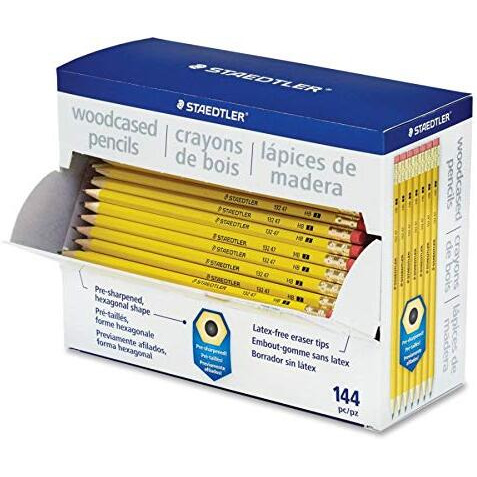 Staedtler Yellow School Pencils, Pre-Sharpened Hb/2, Wood Pencils With Eraser, 144Ct Class Pack, 13247C144A