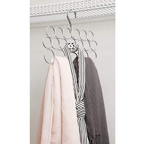 Idesign Axis Metal Loop Scarf Hanger, No Snag Closet Organization Storage Holder For Scarves, Mens Ties, Womens Shawls, Pashminas, Belts, Accessories, Clothes, 18 Loops, Chrome