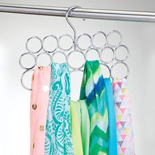 Idesign Axis Metal Loop Scarf Hanger, No Snag Closet Organization Storage Holder For Scarves, Mens Ties, Womens Shawls, Pashminas, Belts, Accessories, Clothes, 18 Loops, Chrome