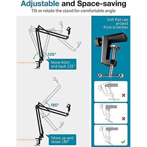 Innogear Microphone Arm, Upgraded Mic Arm Microphone Stand Boom Suspension Stand With 3/8"" To 5/8"" Screw Adapter Clip For Blue Yeti Snowball, Yeti Nano, Yeti X And Other Mic, Medium
