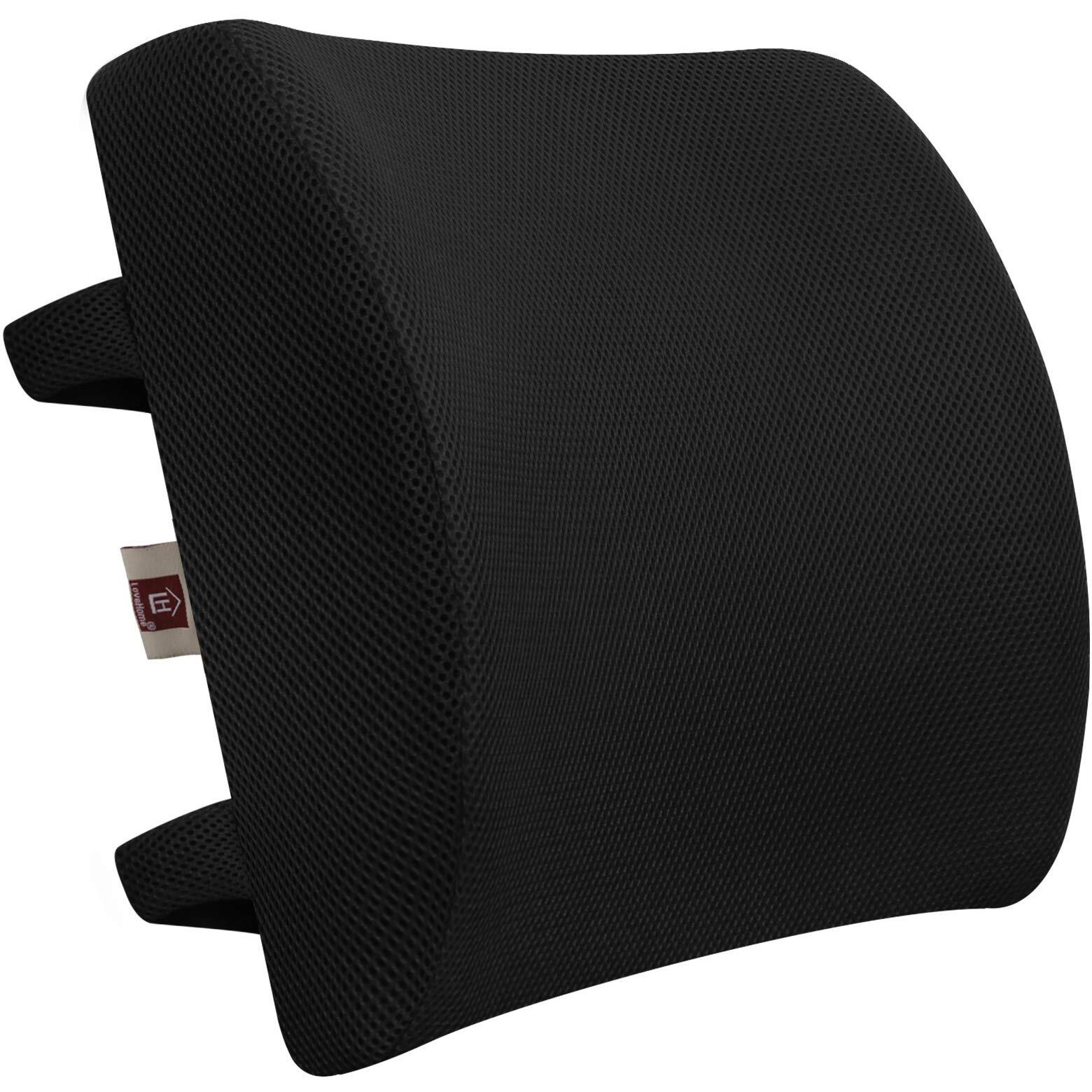 Lovehome Lumbar Support Pillow For Chair And Car, Back Support For Office Chair Memory Foam Cushion With Mesh Cover For Back Pain Relief - Black