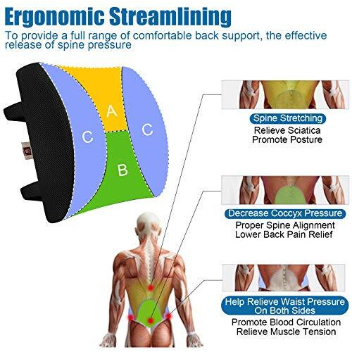 Lovehome Lumbar Support Pillow For Chair And Car, Back Support For Office Chair Memory Foam Cushion With Mesh Cover For Back Pain Relief - Black