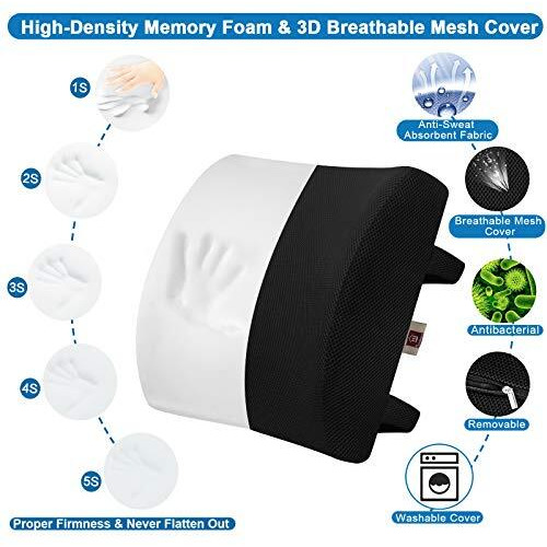 Lovehome Lumbar Support Pillow For Chair And Car, Back Support For Office Chair Memory Foam Cushion With Mesh Cover For Back Pain Relief - Black