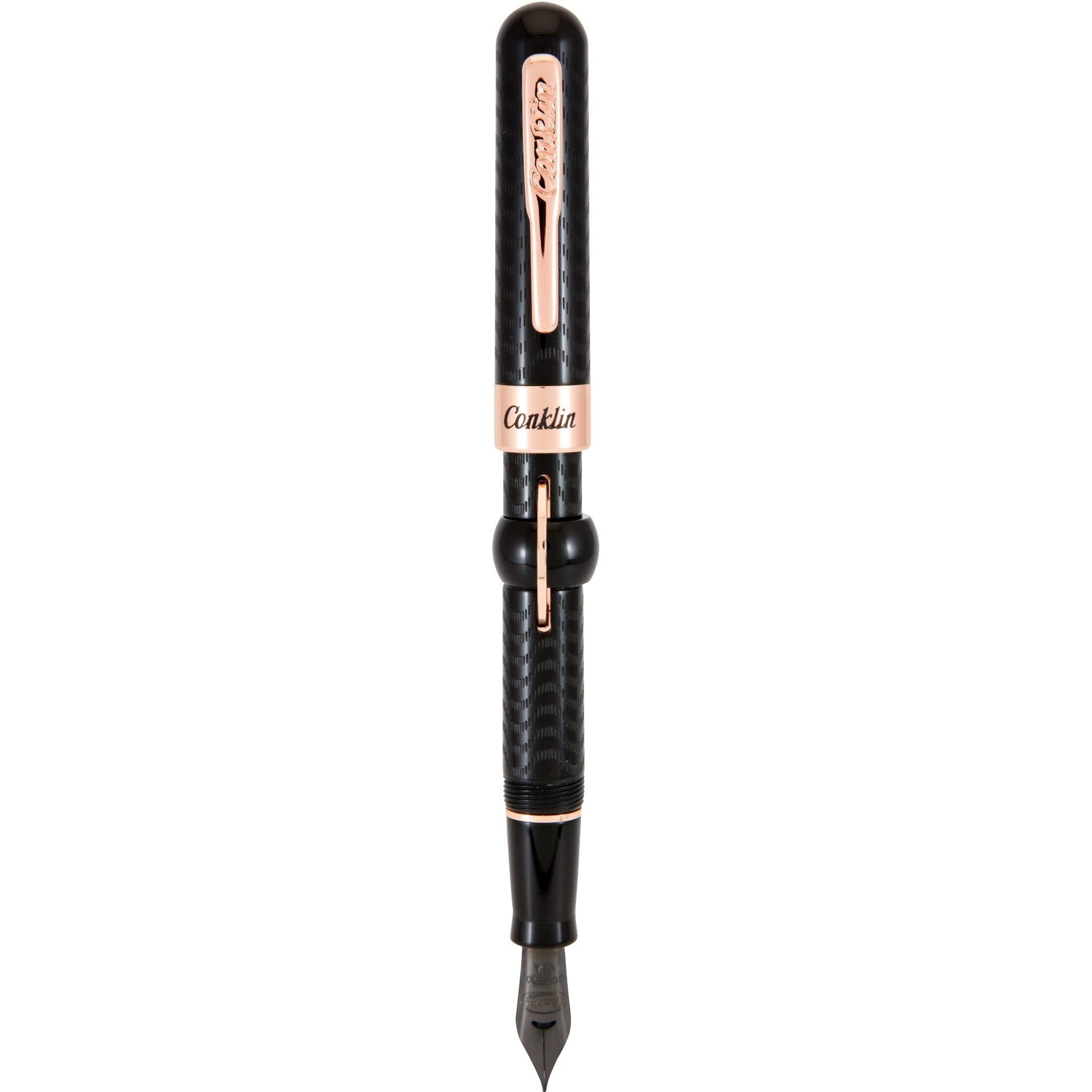 Conklin Mark Twain Crescent Fountain Pen, Black Chased With Rose Gold Trim, Stub Nib (Ck71139)
