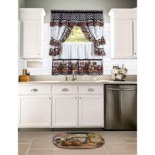 Printed Cottage Tier And Swag Window Curtain Set - 57 Inch Width, 24 Inch Length - Mason Jars - Light Filtering Drapes For Kitchen, Living & Dining Room By Achim Home Decor