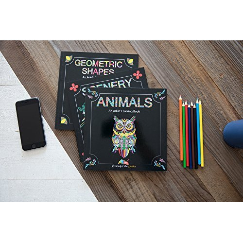 Adult Coloring Books Set - 3 Coloring Books For Grownups - 120 Unique Animals, Scenery & Mandalas Designs. Coloring Books For Adults Relaxation.