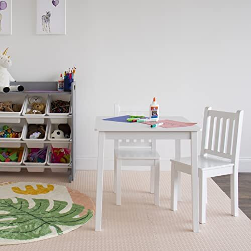 Humble Crew, White Kids Wood Square Table And 2 Chairs Set