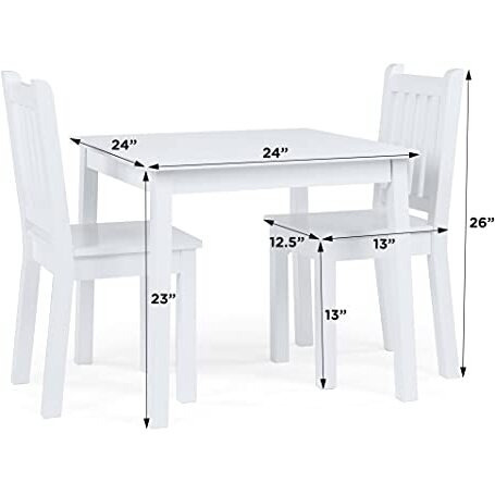 Humble Crew, White Kids Wood Square Table And 2 Chairs Set