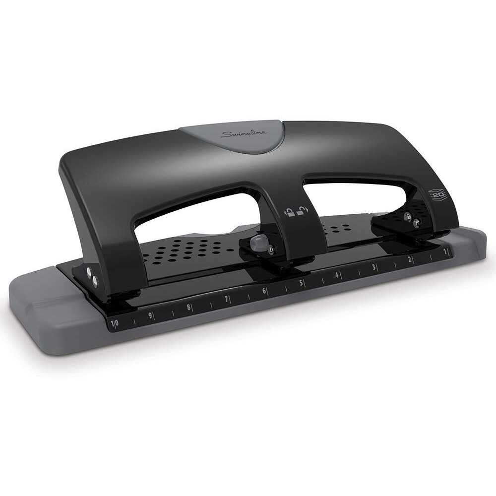 Swingline 3 Hole Punch, 20 Sheet Capacity Three Hole Puncher 3 Ring, Paper Punch, Smarttouch Low Effort, Black & Silver (74133)