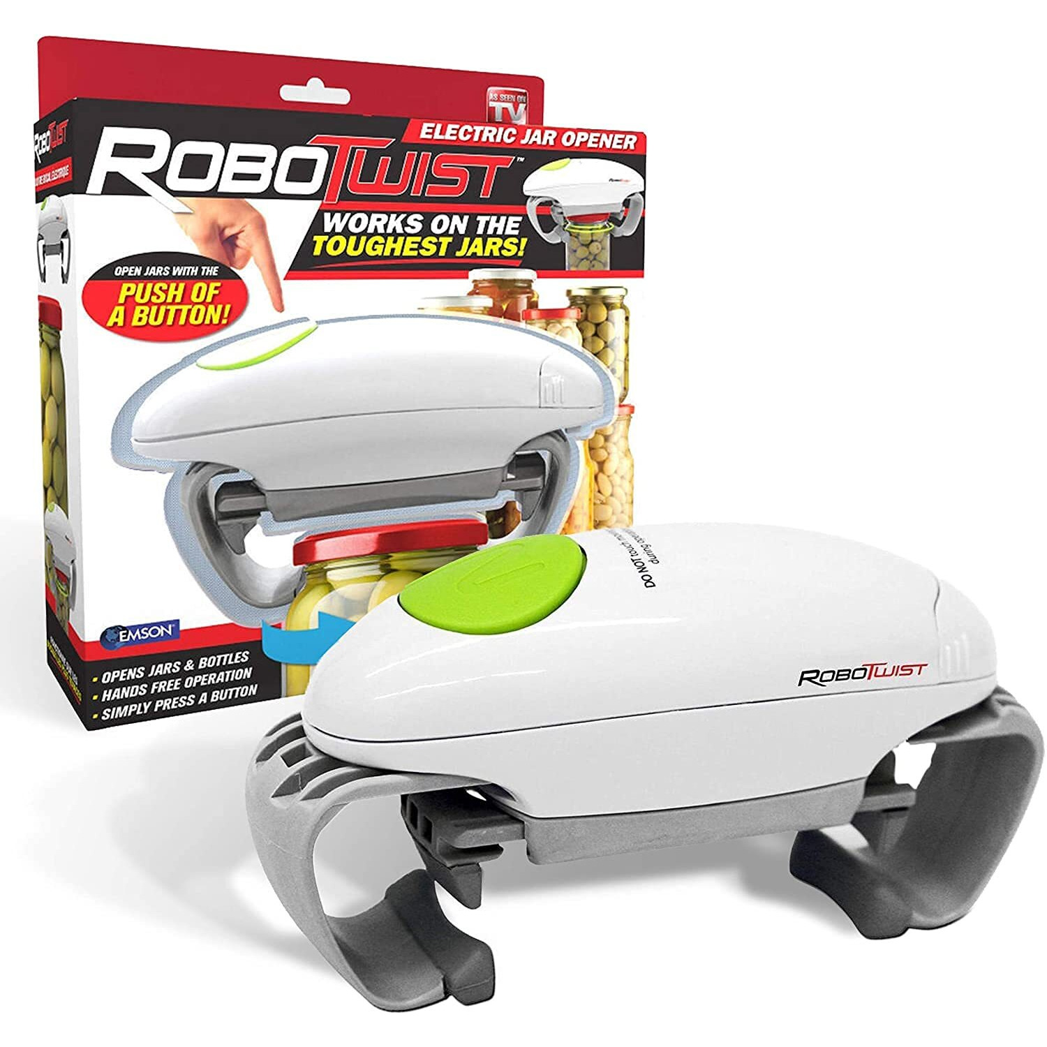 Robo Twist Electric Jar Opener- The Original Robotwist One Touch Electric Handsfree Easy Jar Opener, Works For Jars - As Seen On Tv