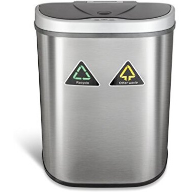 Ninestars Automatic Touchless Infrared Motion Sensor Trash Canrecycler With D Shape Silverblack Lid & Stainless Base, 18 Gal, Stainless Steel