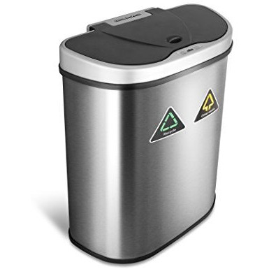 Ninestars Automatic Touchless Infrared Motion Sensor Trash Canrecycler With D Shape Silverblack Lid & Stainless Base, 18 Gal, Stainless Steel
