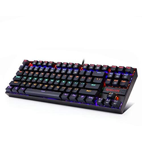 Redragon K552 Mechanical Gaming Keyboard 87 Key Rainbow Led Backlit Wired With Anti-Dust Proof Switches For Windows Pc (Black Keyboard, Red Switches)