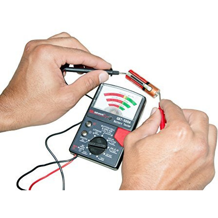 Gardner Bender Gbt-500A Analog 1.5 V Button Cell/22.5 Photo/Aa/Aaa/12 V/9 V/Lantern Cells & More, Leads Battery Tester,14 Battery Range, Black