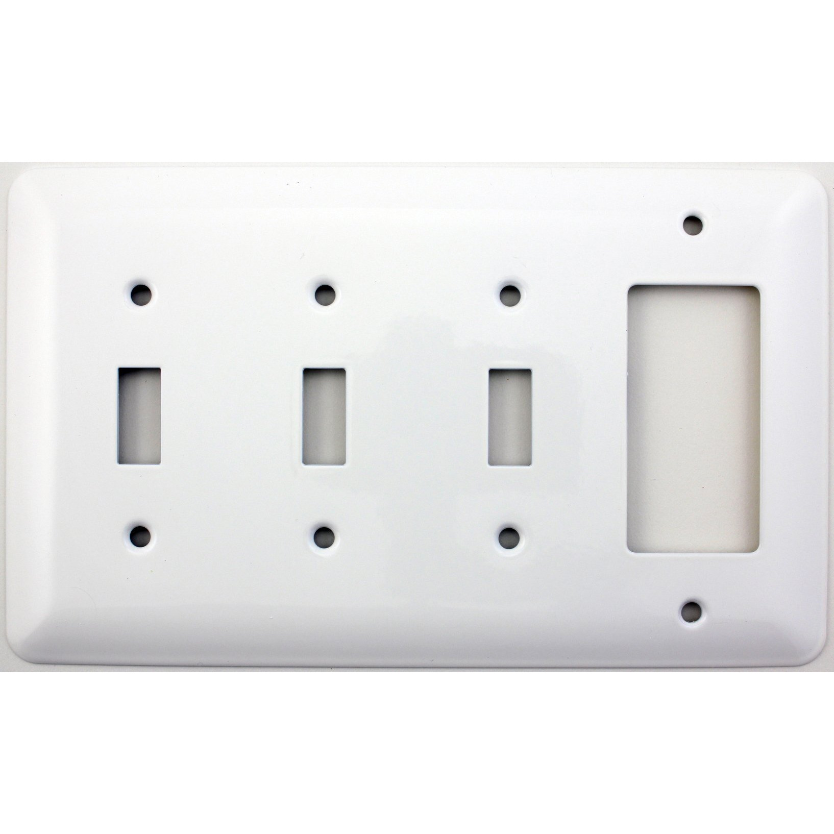 Mulberry Princess Style White Four Gang Combination Switch Plate - Three Toggle Light Switch Openings One Gfi/Rocker Opening