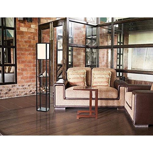 Floor Lamp Etagere Organizer Storage Shelf With Linen Shade