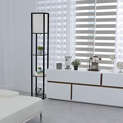 Floor Lamp Etagere Organizer Storage Shelf With Linen Shade