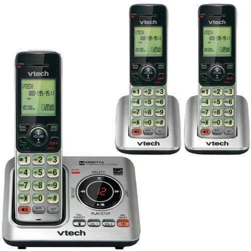 Vtech Cs6629-3 Dect 6.0 Expandable Cordless Phone With Answering System And Caller Id/Call Waiting, Silver With 3 Handsets, 6.9"" X 6.7"" X 5.2""