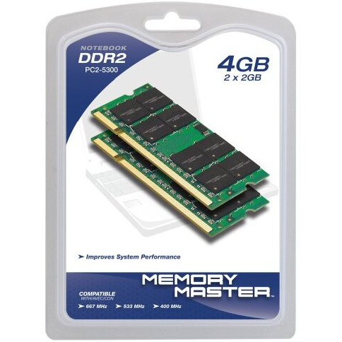 Memory Master 4 Gb (2 X 2 Gb) Ddr2 667Mhz Pc2-5300 Notebook Sodimm Memory Modules (Mmn4096Kd2-667)