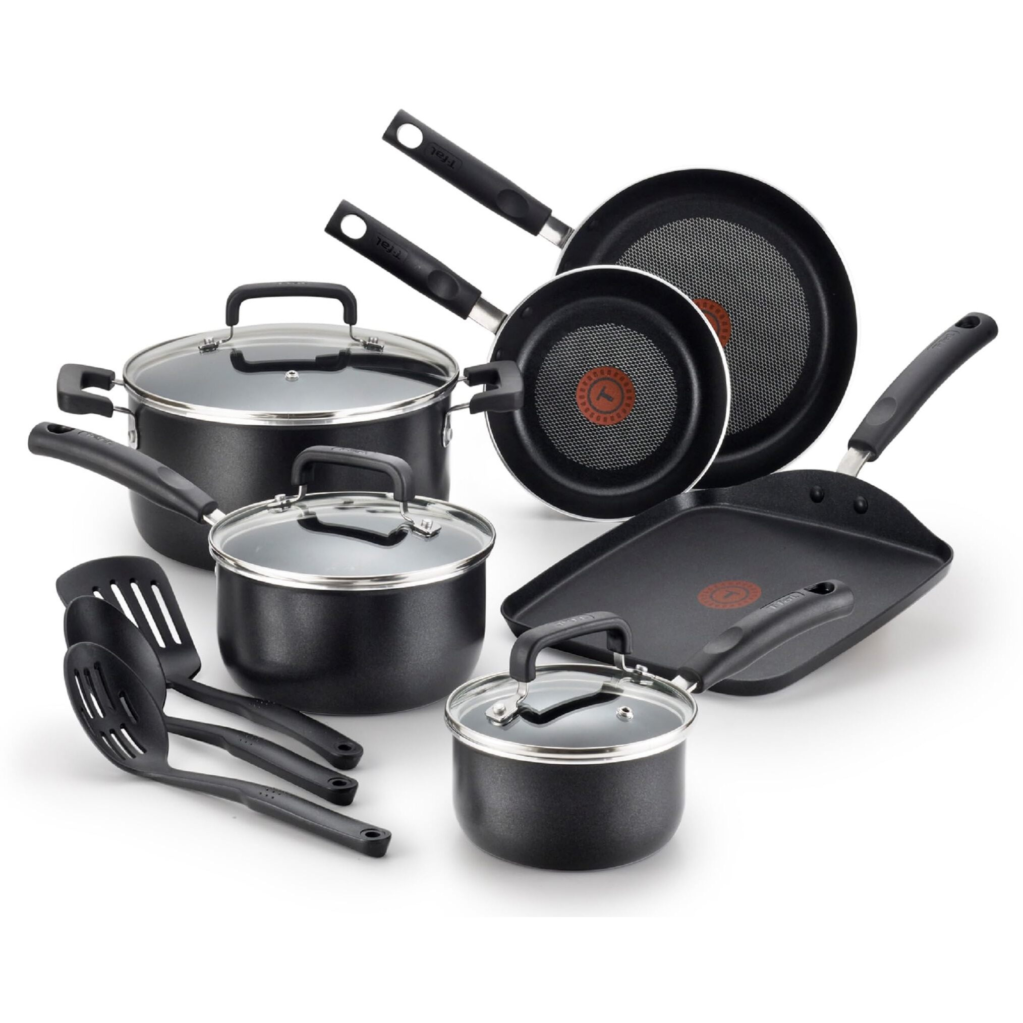 T-Fal Signature Nonstick Cookware Set 12 Piece Oven Broiler Safe 350F Pots And Pans, Dishwasher Safe Black