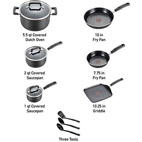 T-Fal Signature Nonstick Cookware Set 12 Piece Oven Broiler Safe 350F Pots And Pans, Dishwasher Safe Black