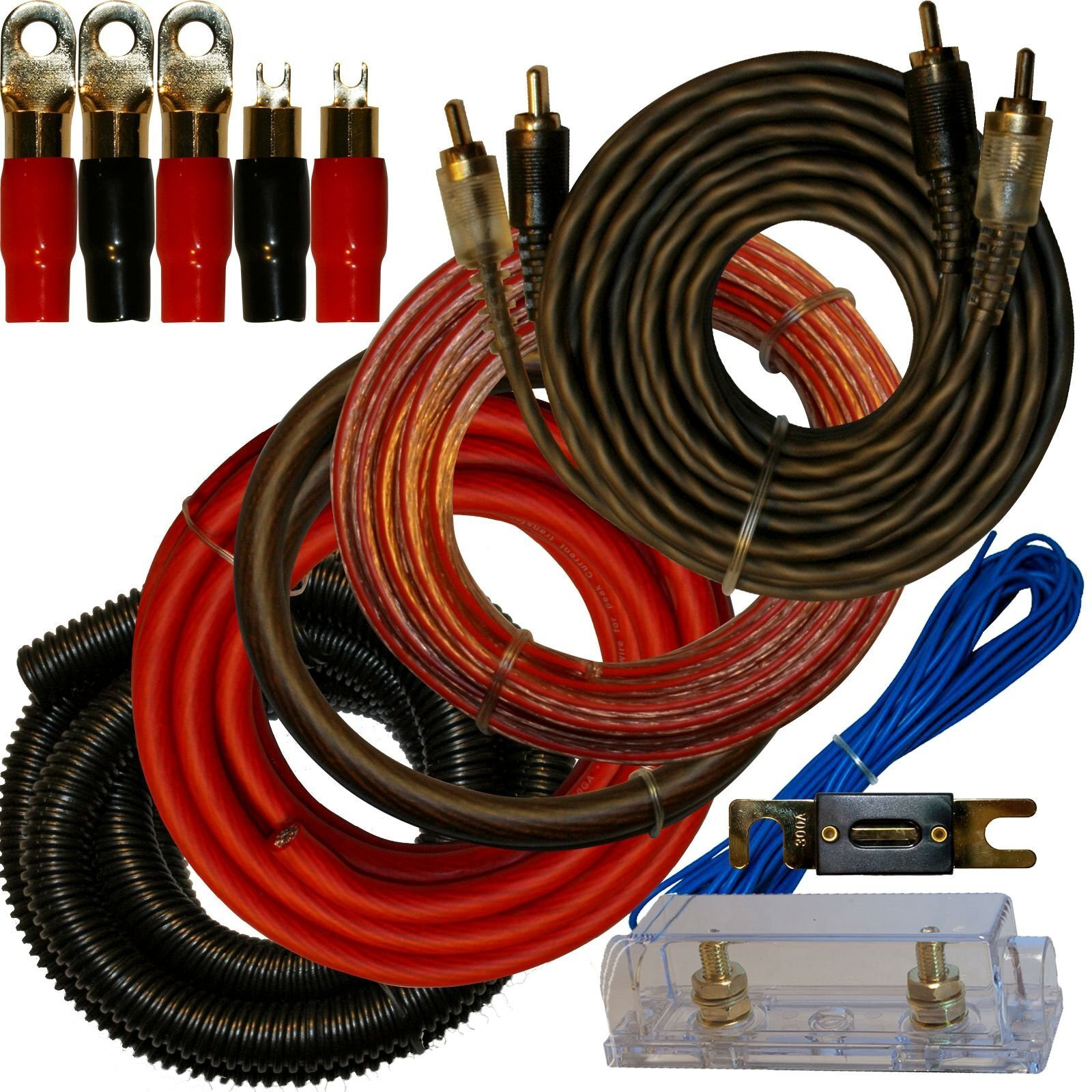 0 Gauge Amplfier Power Kit For Amp Install Wiring Complete 1/0 Ga Cables 4500W