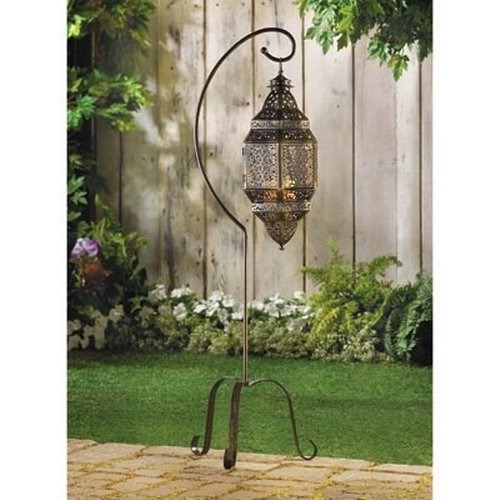 Gifts & Decor Tall Iron Moroccan Standing Metal Candle Lantern Stand