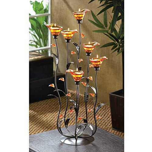 Accent Plus 12793 Amber Calla Lilly Candleholder, Multicolor