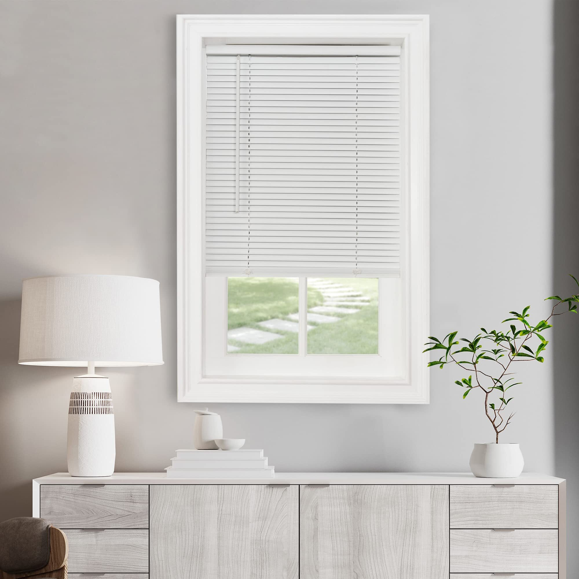 Cordless Light Filtering Mini Blind - 39 Inch Width, 64 Inch Length, 1"" Slat Size - Pearl White - Cordless Gii Morningstar Horizontal Windows Blinds For Interior By Achim Home Decor