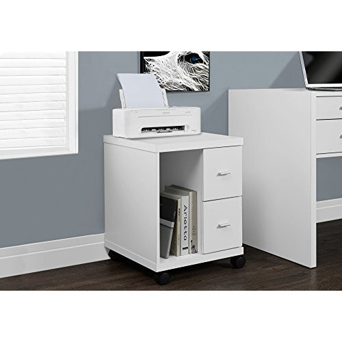 Office Cabinet - White With 2 Drawers On Castors