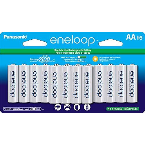 Panasonic Bk-3Mcca16Fa Eneloop Aa 2100 Cycle Ni-Mh Pre-Charged Rechargeable Batteries, (Package Includes 16Aa Blue Or 16Aa White)