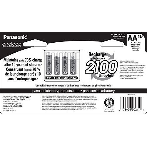 Panasonic Bk-3Mcca16Fa Eneloop Aa 2100 Cycle Ni-Mh Pre-Charged Rechargeable Batteries, (Package Includes 16Aa Blue Or 16Aa White)