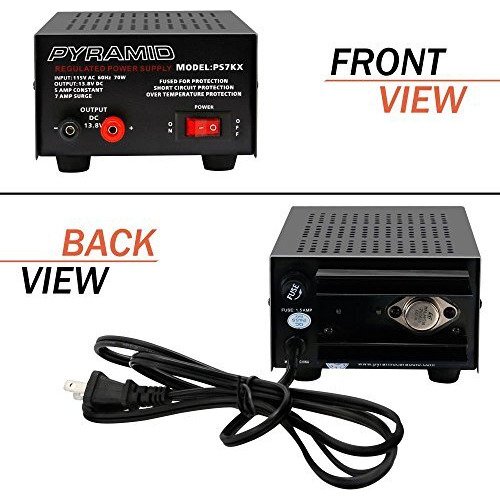 Universal Compact Bench Power Supply - 5 Amp Linear Regulated Home Lab Benchtop Ac-To-Dc 12V Converter W/ 13.8 Volt Dc 115V Ac 70 Watt Power Input, Screw Type Terminals, Cooling Fan - Pyramid Ps7Kx