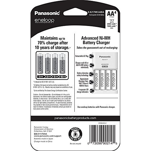 Panasonic K-Kj17Mca4Ba Advanced Individual Cell Battery Charger Pack With 4 Aa Eneloop 2100 Cycle Rechargeable Batteries