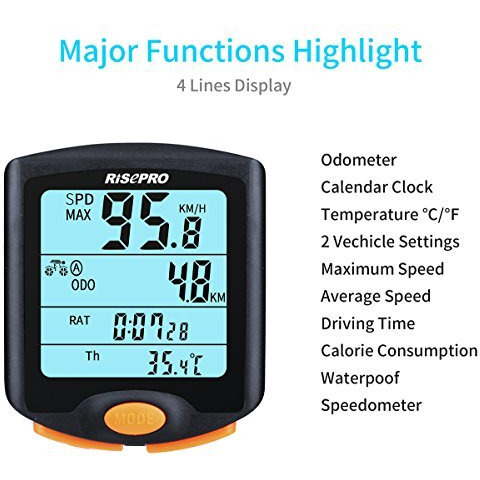 Bike Computer, Risepro    Wireless Bicycle Speedometer Bike Odometer Cycling Multi Function Waterproof 4 Line Display With Backlight Yt-813