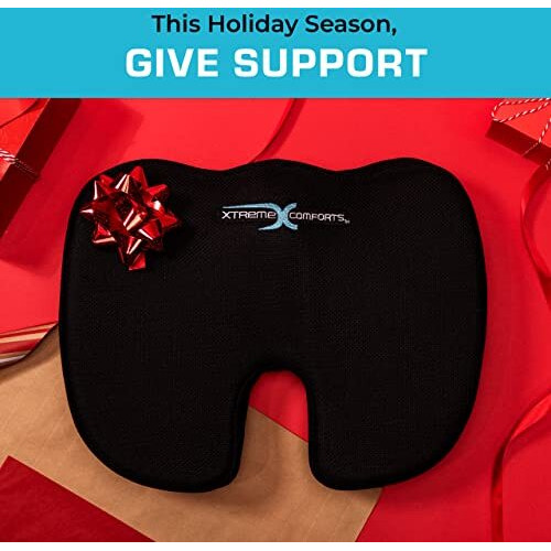 Xtreme Comforts Seat Cushion, Office Chair Cushions - Pack Of 1 Padded Foam Cushion W/Handle For Desk, Wheelchair & Car Use - Back Support Pillow For Chair - Travel Bag Included