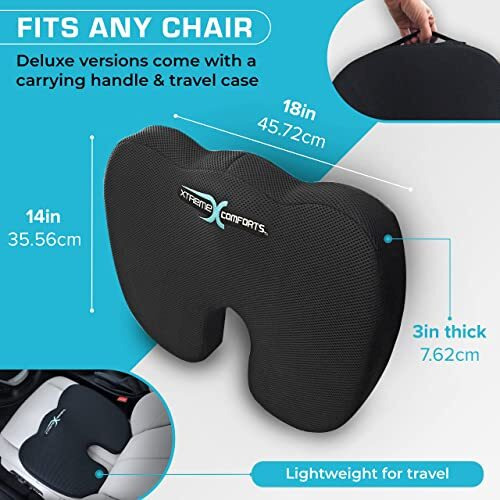 Xtreme Comforts Seat Cushion, Office Chair Cushions - Pack Of 1 Padded Foam Cushion W/Handle For Desk, Wheelchair & Car Use - Back Support Pillow For Chair - Travel Bag Included
