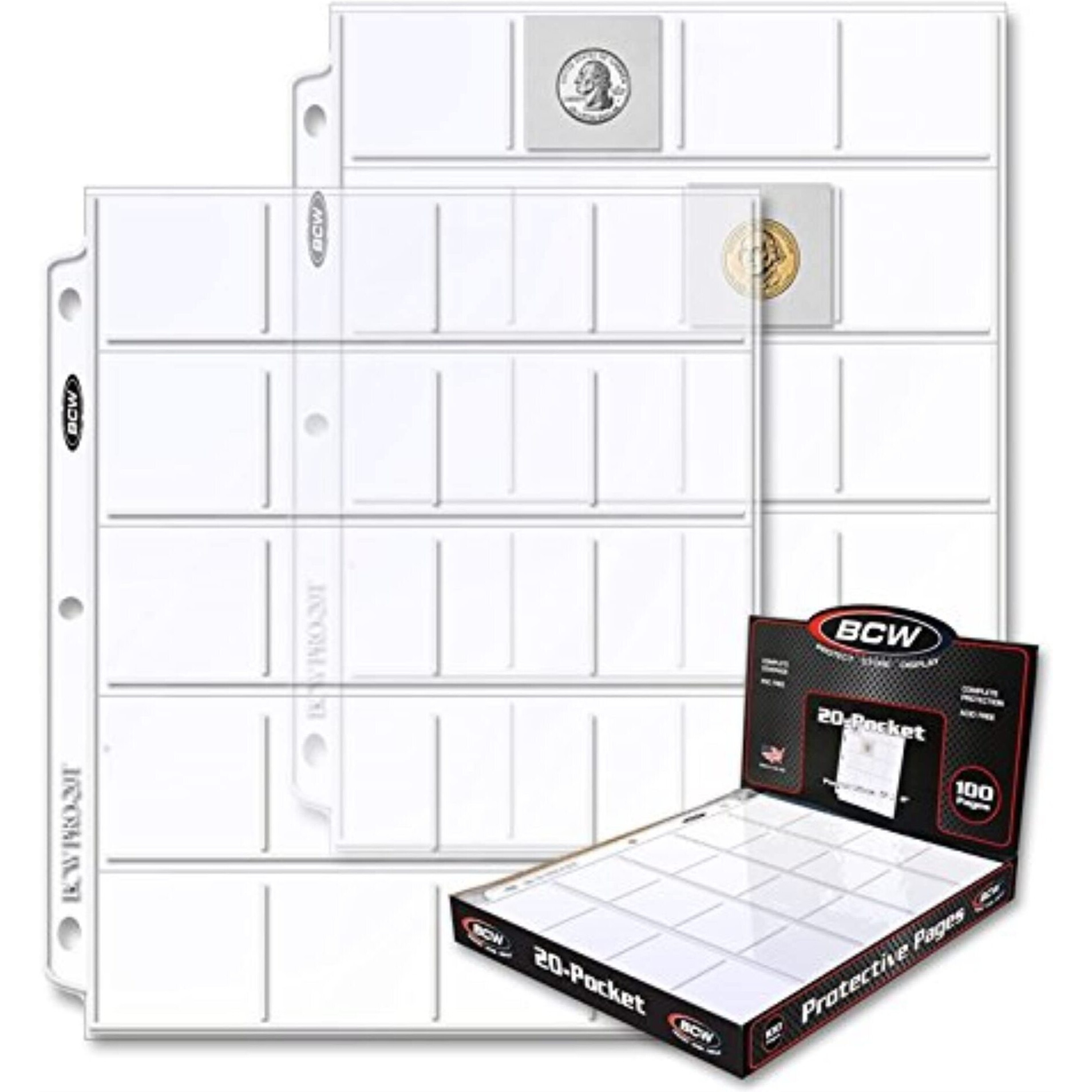 100 Bcw Polypropylene 20 Pocket Coin Pages For 2"" X 2"&quotS