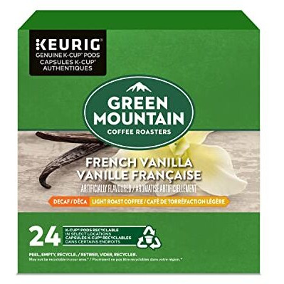 Green Mountain Coffee Roasters French Vanilla Decaf, Single-Serve Keurig K-Cup Pods, Flavored Light Roast Coffee, 24 Count