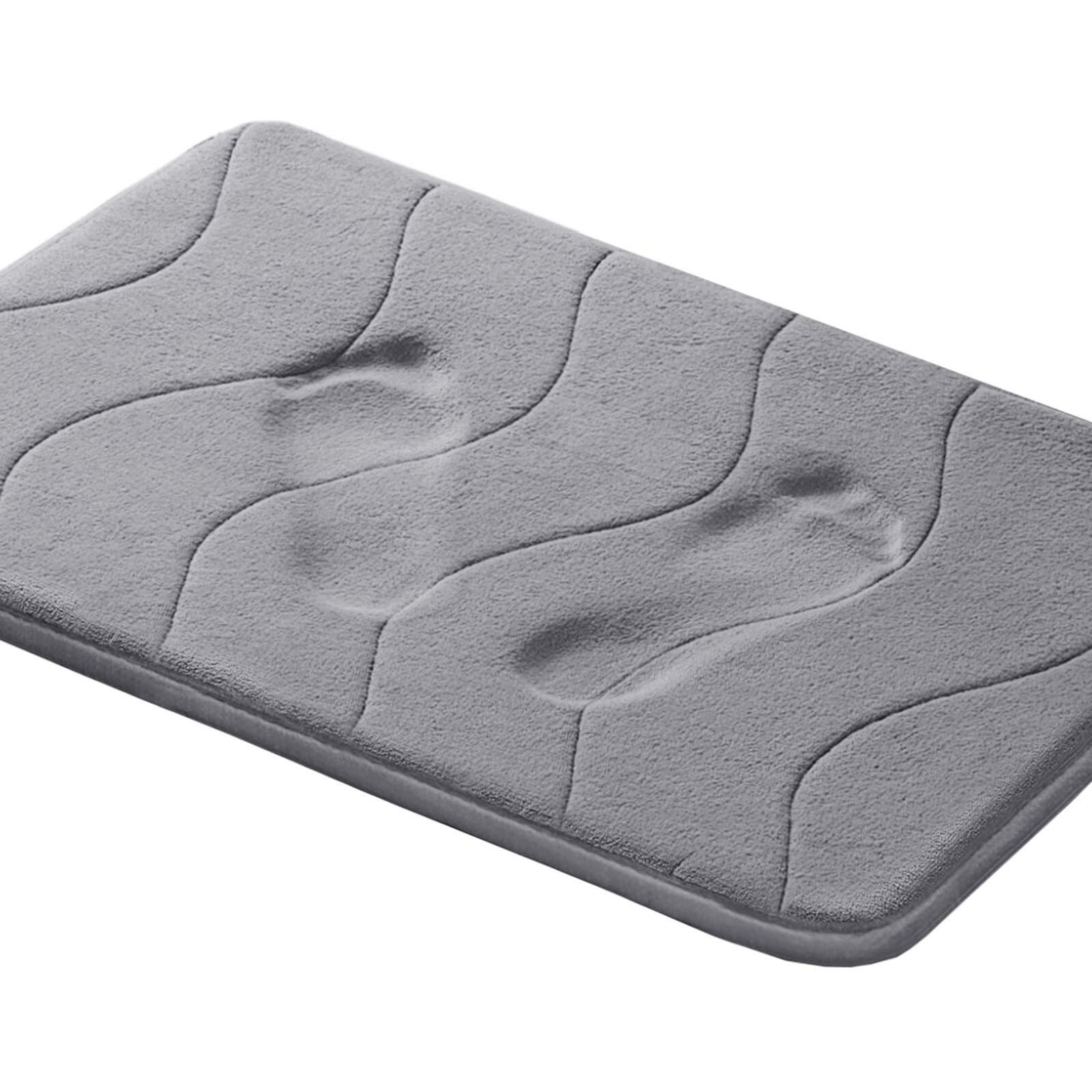 Memory Foam Bath Mat For Bathroom Non Slip Bath Rug Velvet Thick Soft And Comfortable Water Absorbent Machine Washable Easier To Dry Floor Rug Mats Waved Pattern, 24X17 Inches, Grey