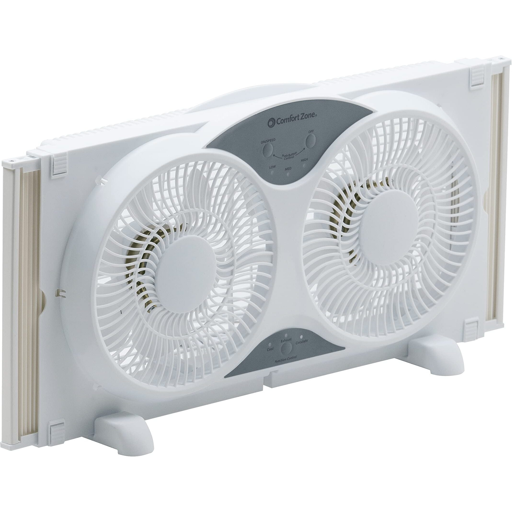Comfort Zone Cz310R 9"" 3-Speed, 3-Function, Expandable, Reversible Twin Window Fan With Remote Control, Removable Cover