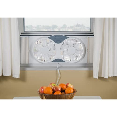 Comfort Zone Cz310R 9"" 3-Speed, 3-Function, Expandable, Reversible Twin Window Fan With Remote Control, Removable Cover