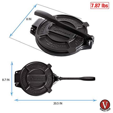 Victoria 8 Inch Cast Iron Tortilla Press. Tortilla Maker, Flour Tortilla Press, Rotis Press, Dough Press, Pataconera Seasoned With Flaxeed Oil, Black -